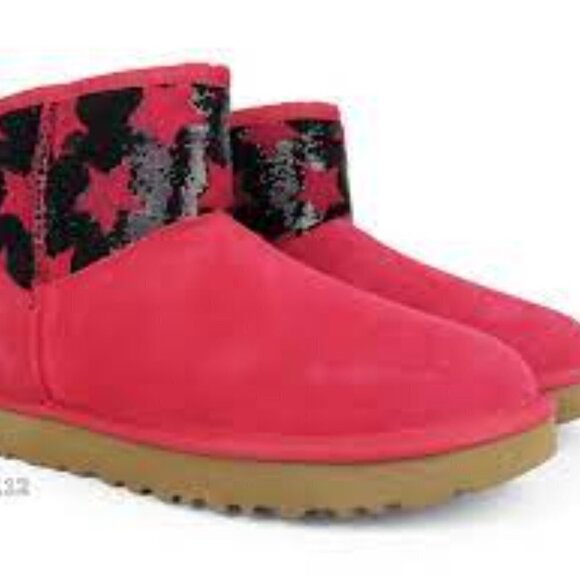 NEW UGG Woman Red and Black Pattern Sequin Boots Size 12 - Picture 11 of 12
